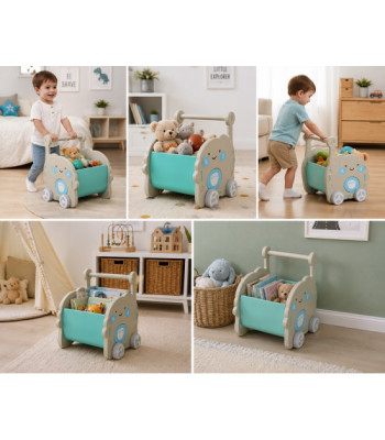 Kids Mobile Toy Storage Trolley with Wheels