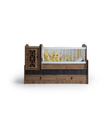 Walnut 2-in-1 Convertible Baby Cot & Toddler Bed with Storage Drawers
