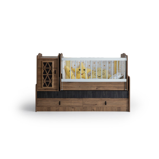 Walnut 2-in-1 Convertible Baby Cot & Toddler Bed with Storage Drawers Walnut 2-in-1 Convertible Baby Cot & Toddler Bed with Storage Drawers