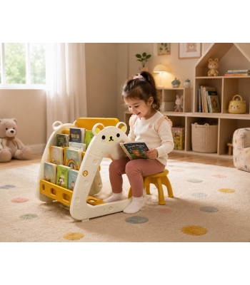 3-in-1 Kids Activity Desk with Drawing Easel, Bookshelf & Stool