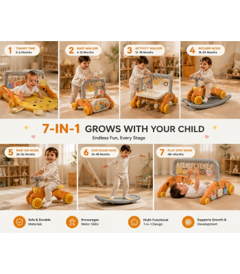 7-in-1 Multifunctional Baby Music Walker & Ride-On Activity Walker for Toddlers