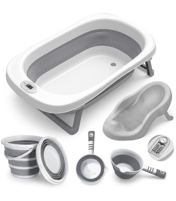 5-in-1 Baby Foldable Bath Set with Bath Support, Bucket & Thermometer